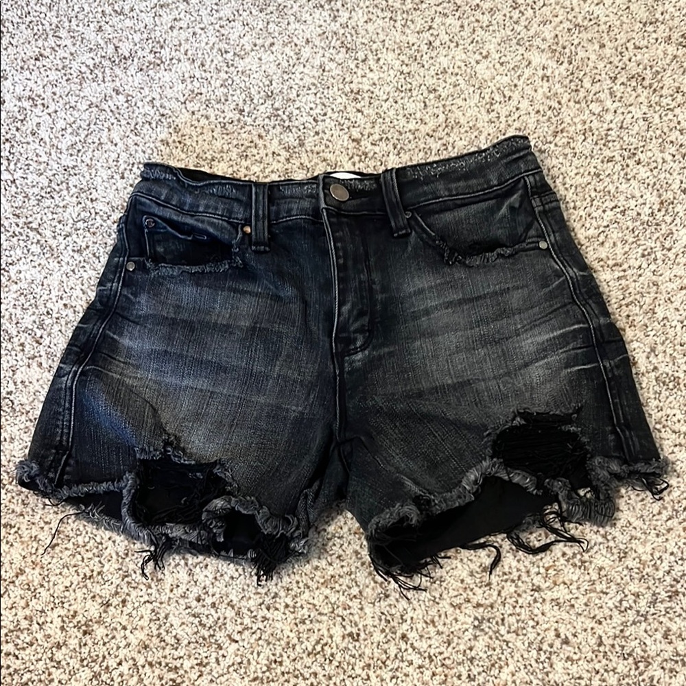 Distressed Black Denim Shorts